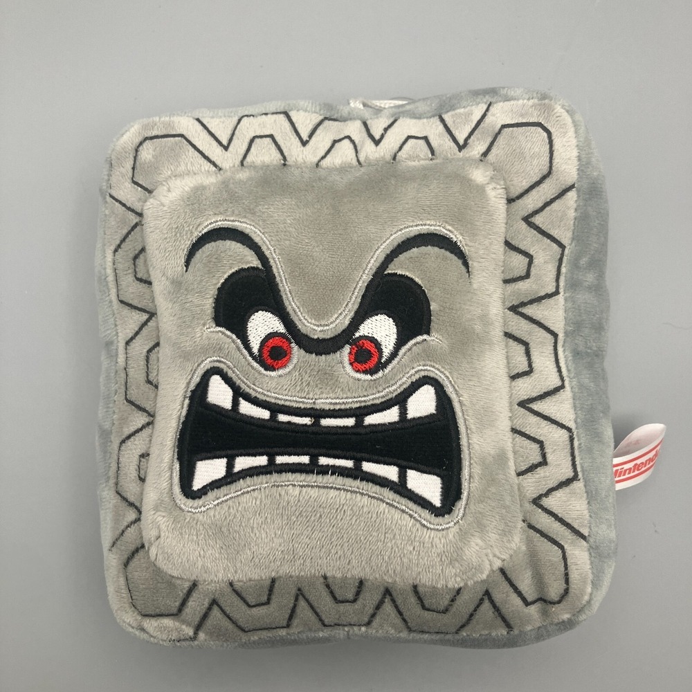 Nintendo Official Super Mario Thwomp Cushion Pillow Plush 6" Gray Suction Hanger